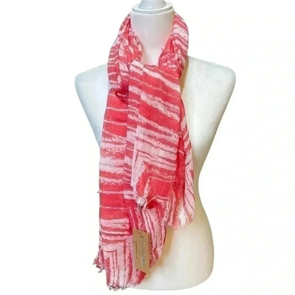 Michael Stars Oversized Scarf with Raw Edge -  Coral Sun Pencil Mark Square - Picture 7 of 7